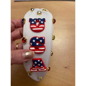 New Women’s 3-D 🇺🇸 USA American flag Lettering with Jewels Rhinestones 💎 Head